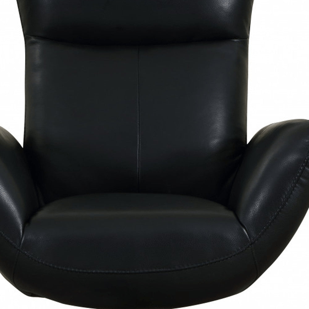 37" Black And Silver Genuine Leather Lounge Chair HomeRoots
