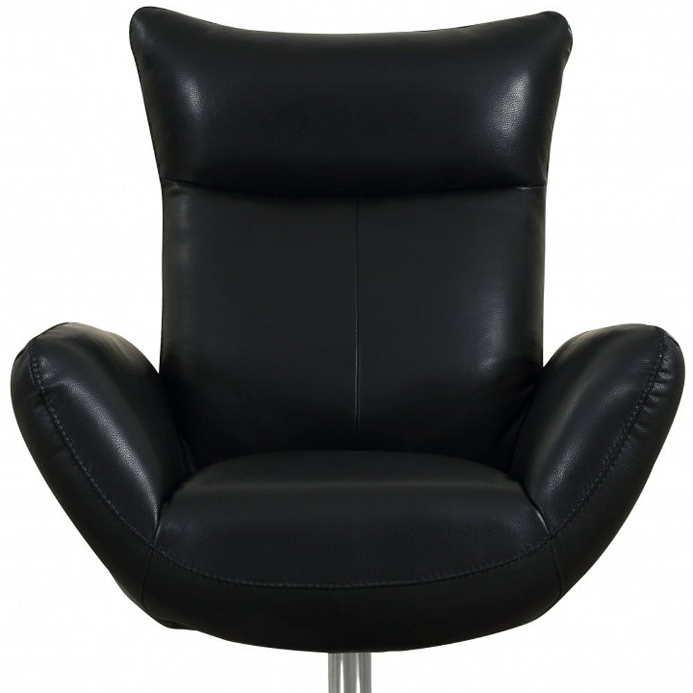 37" Black And Silver Genuine Leather Lounge Chair HomeRoots