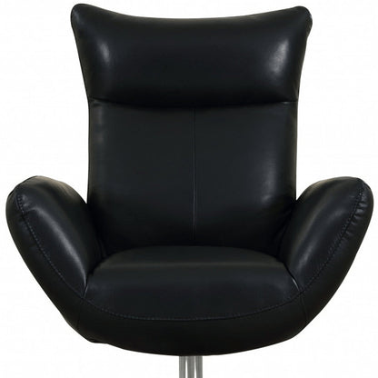 37" Black And Silver Genuine Leather Lounge Chair HomeRoots