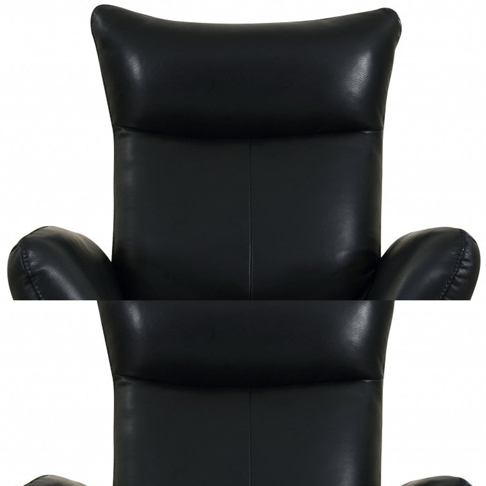 37" Black And Silver Genuine Leather Lounge Chair HomeRoots