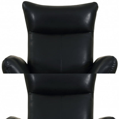 37" Black And Silver Genuine Leather Lounge Chair HomeRoots