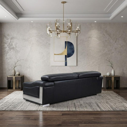 92" Black Italian Leather Sofa With Silver Legs HomeRoots