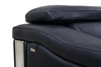 92" Black Italian Leather Sofa With Silver Legs HomeRoots