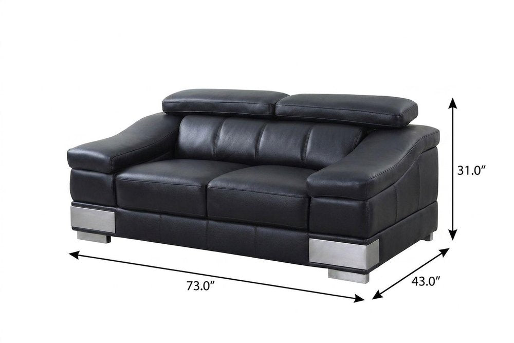 73" Black And Silver Genuine Leather Love Seat HomeRoots
