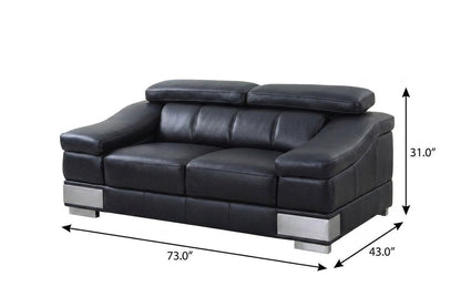 73" Black And Silver Genuine Leather Love Seat HomeRoots
