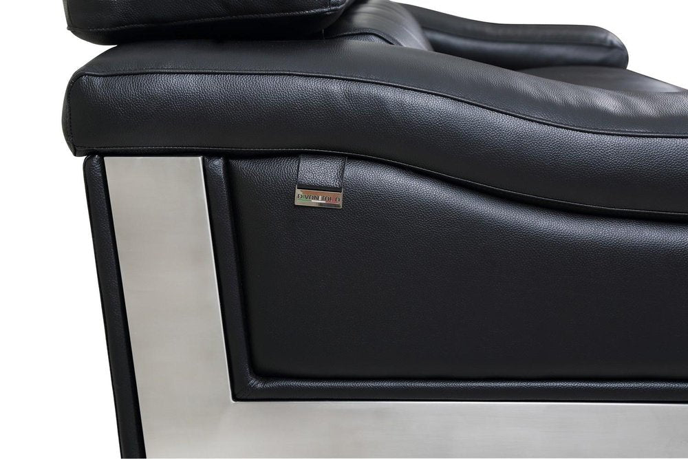 73" Black And Silver Genuine Leather Love Seat HomeRoots