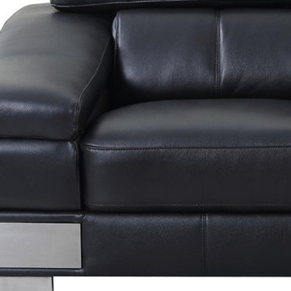 73" Black And Silver Genuine Leather Love Seat HomeRoots