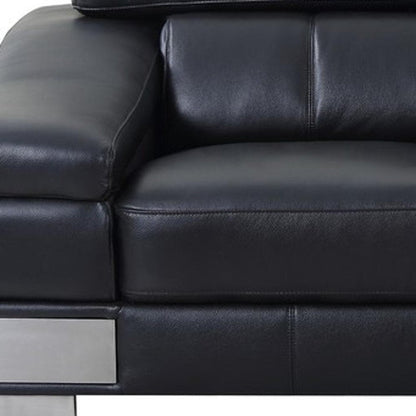 73" Black And Silver Genuine Leather Love Seat HomeRoots