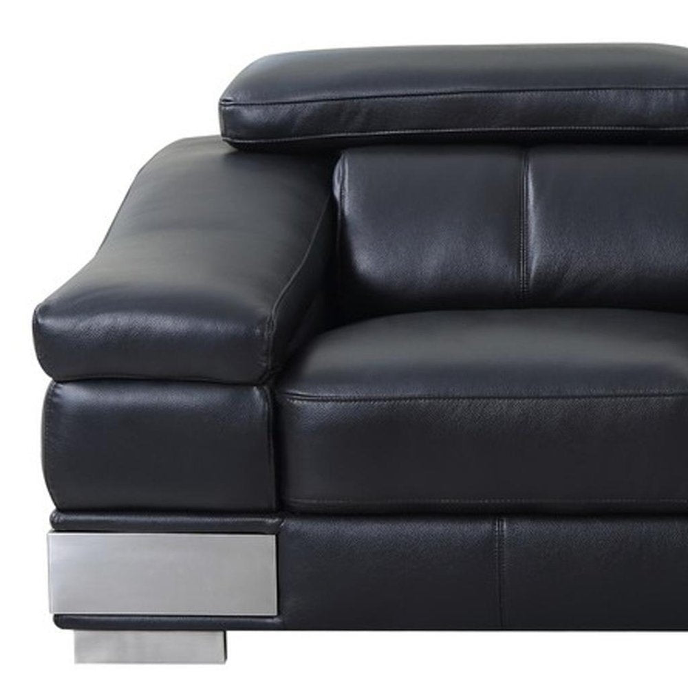 73" Black And Silver Genuine Leather Love Seat HomeRoots