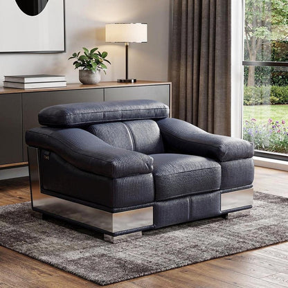 49" Black And Silver Genuine Leather Arm Chair HomeRoots