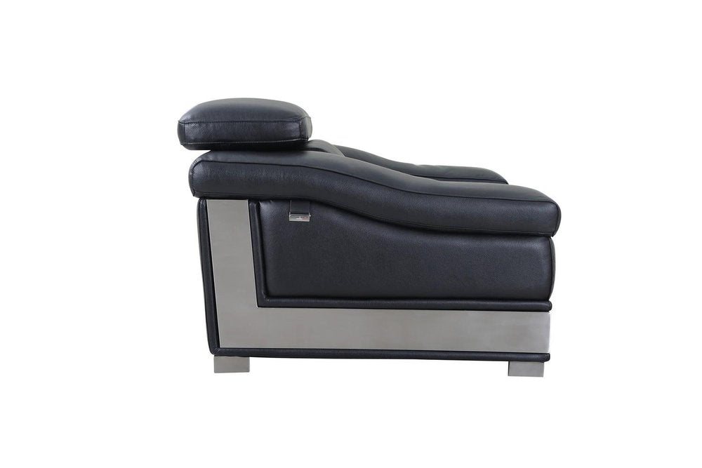 49" Black And Silver Genuine Leather Arm Chair HomeRoots