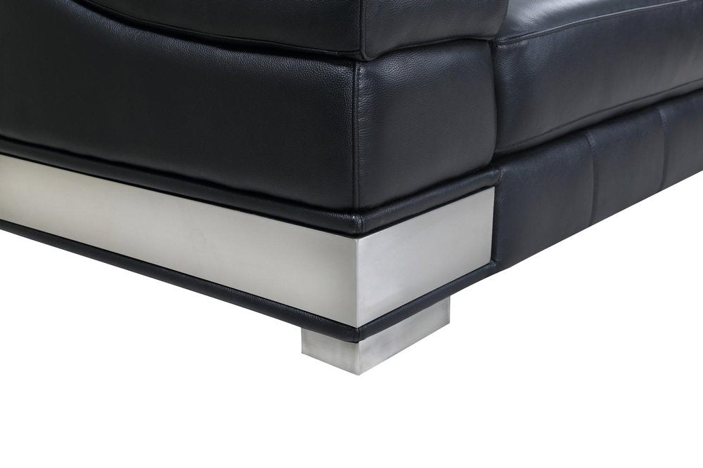 49" Black And Silver Genuine Leather Arm Chair HomeRoots