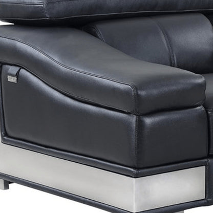 49" Black And Silver Genuine Leather Arm Chair HomeRoots