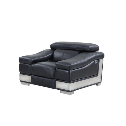 49" Black And Silver Genuine Leather Arm Chair HomeRoots
