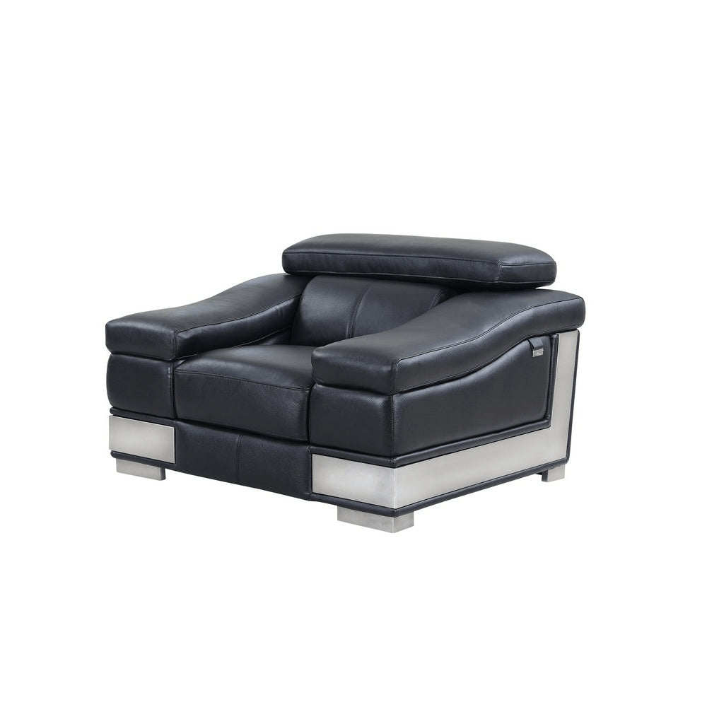 49" Black And Silver Genuine Leather Arm Chair HomeRoots