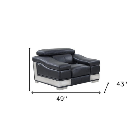 49" Black And Silver Genuine Leather Arm Chair HomeRoots