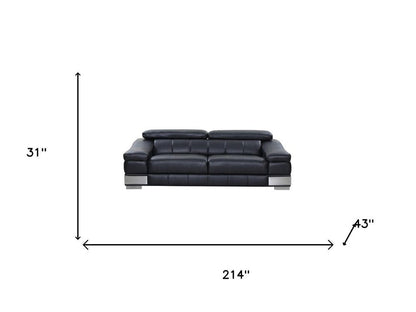 Three Piece Indoor Black Italian Leather Six Person Seating Set HomeRoots