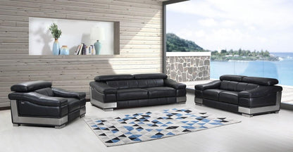 Three Piece Indoor Black Italian Leather Six Person Seating Set HomeRoots
