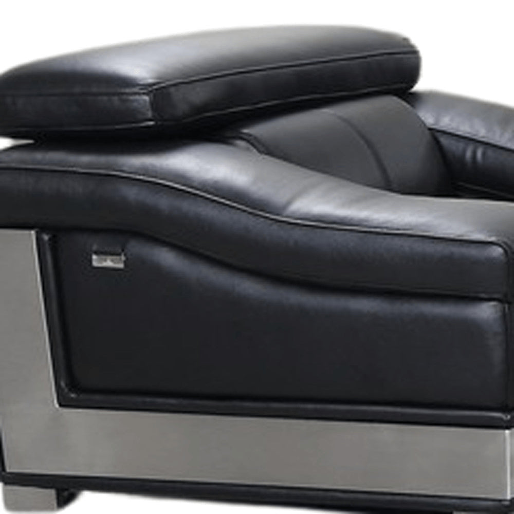 Three Piece Indoor Black Italian Leather Six Person Seating Set HomeRoots