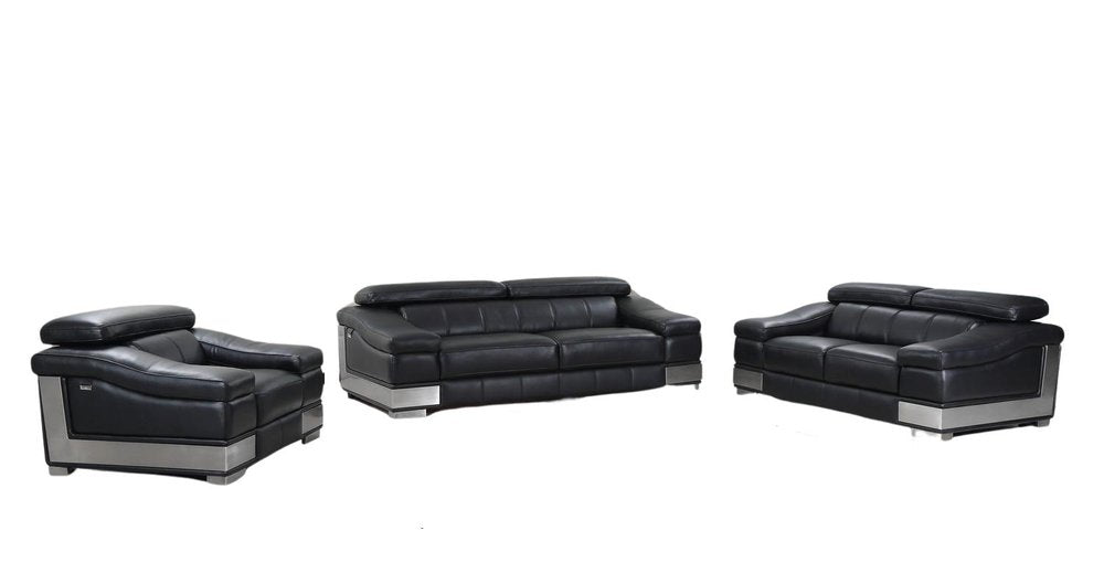 Three Piece Indoor Black Italian Leather Six Person Seating Set HomeRoots