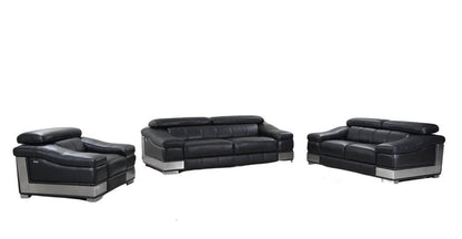 Three Piece Indoor Black Italian Leather Six Person Seating Set HomeRoots