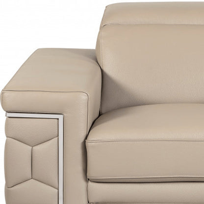 Three Piece Indoor Beige Italian Leather Six Person Seating Set HomeRoots
