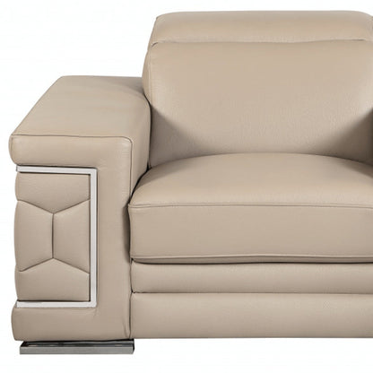 Three Piece Indoor Beige Italian Leather Six Person Seating Set HomeRoots