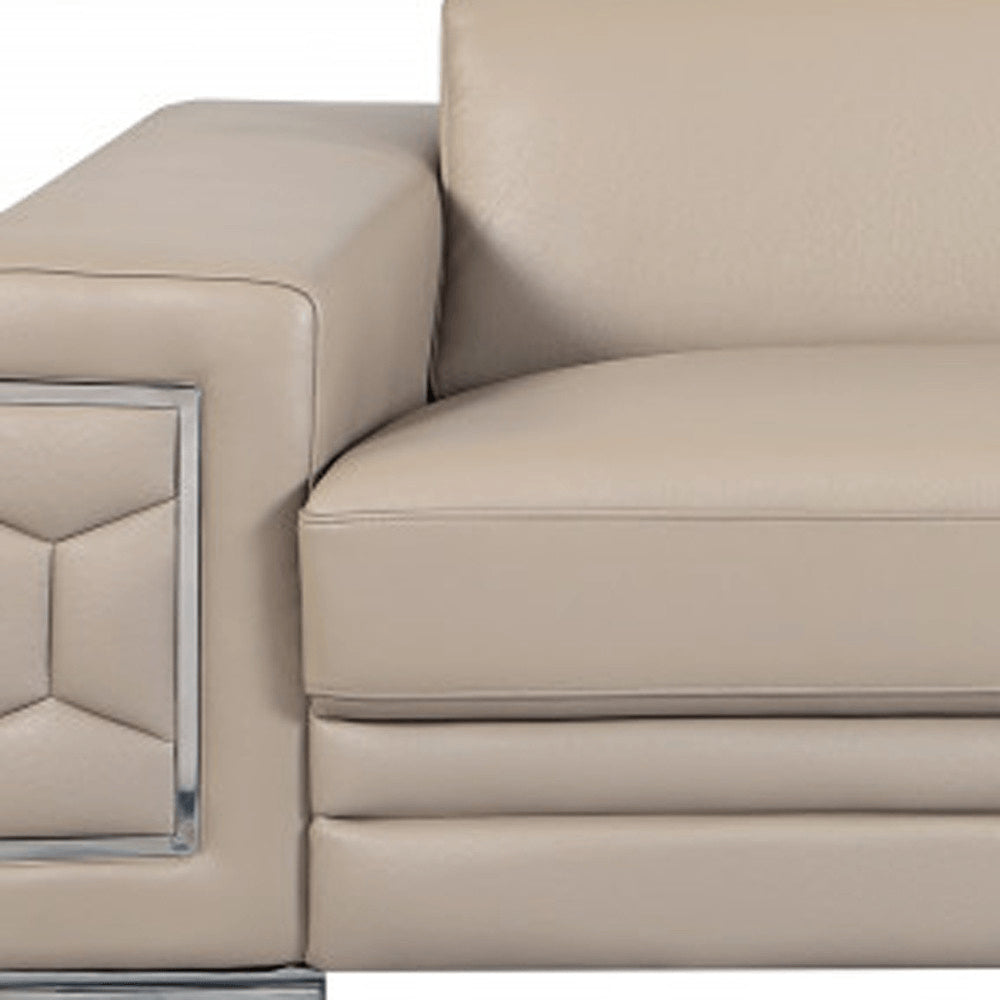 89" Beige Italian Leather Sofa With Silver Legs HomeRoots
