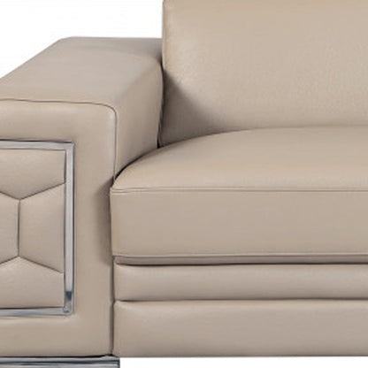 89" Beige Italian Leather Sofa With Silver Legs HomeRoots