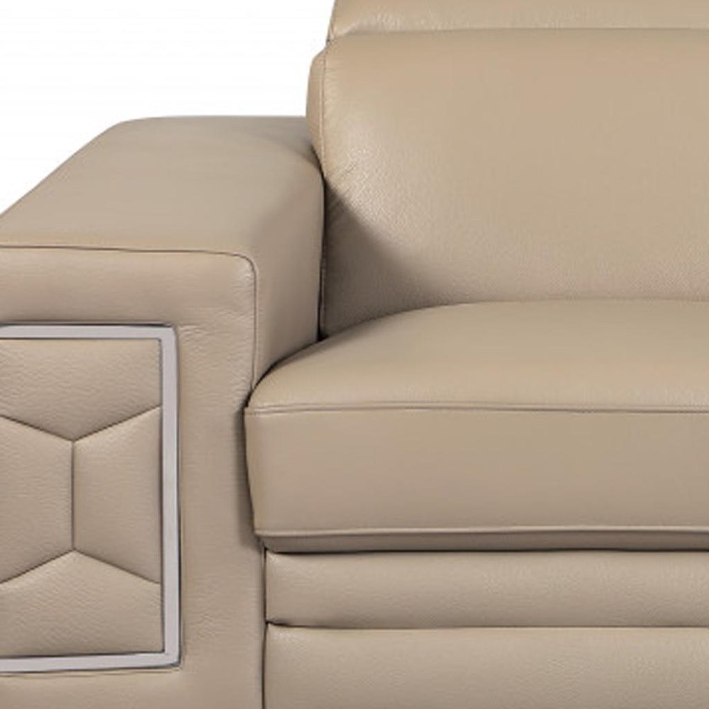 71" Beige And Silver Genuine Leather Love Seat HomeRoots