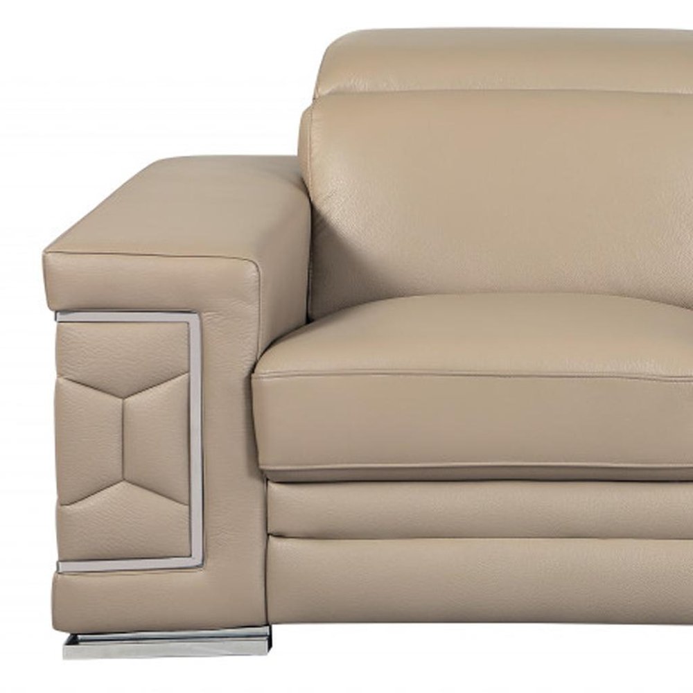 71" Beige And Silver Genuine Leather Love Seat HomeRoots