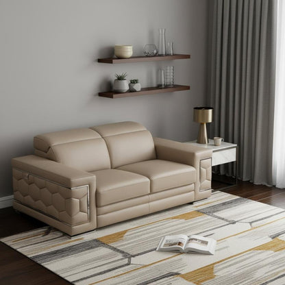 71" Beige And Silver Genuine Leather Love Seat HomeRoots