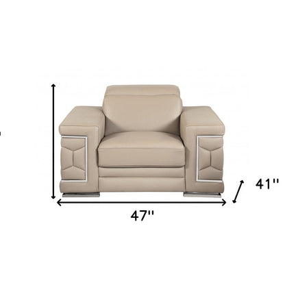 47" Beige And Silver Faux Leather Club Chair HomeRoots