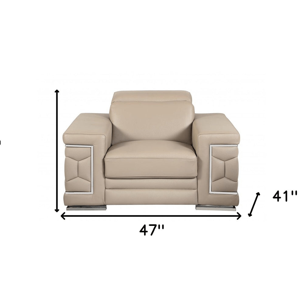 47" Beige And Silver Faux Leather Club Chair HomeRoots