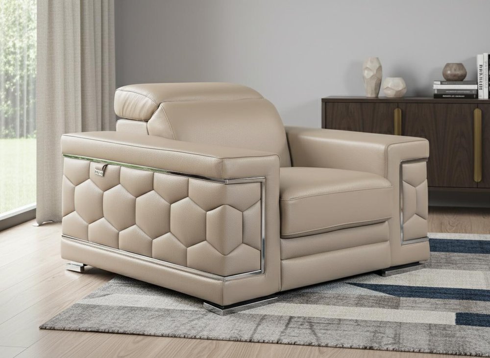 47" Beige And Silver Faux Leather Club Chair HomeRoots