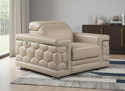 47" Beige And Silver Faux Leather Club Chair HomeRoots