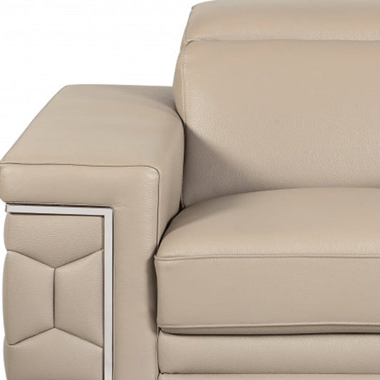 47" Beige And Silver Faux Leather Club Chair HomeRoots