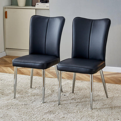 Modern minimalist dining chairs black PU leather curved backrest and cushion black metal semi matte chair legs - FurniFindUSA