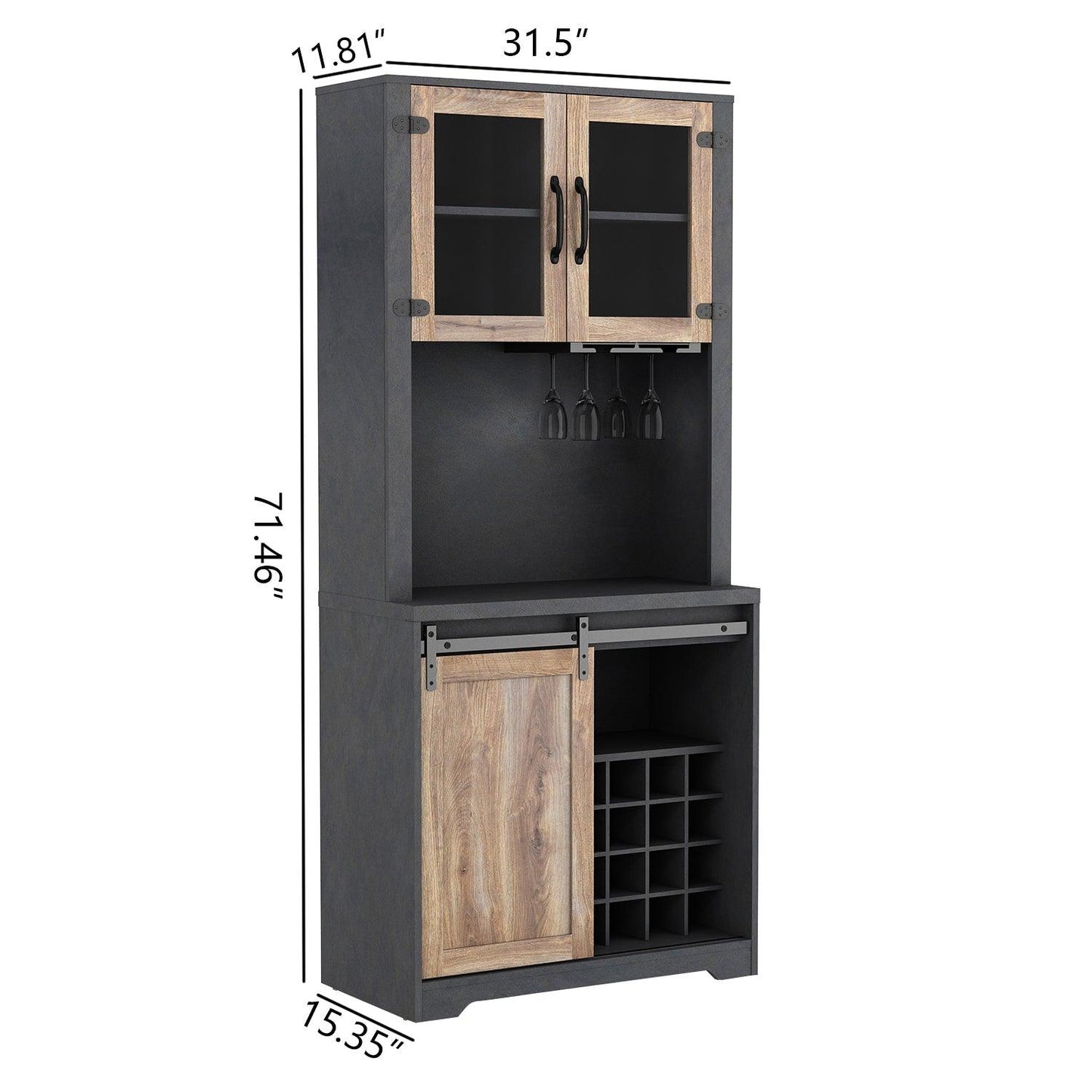 31 Inch Farmhouse Barn Door Bar Cabinet For Living Room Dining Room - FurniFindUSA