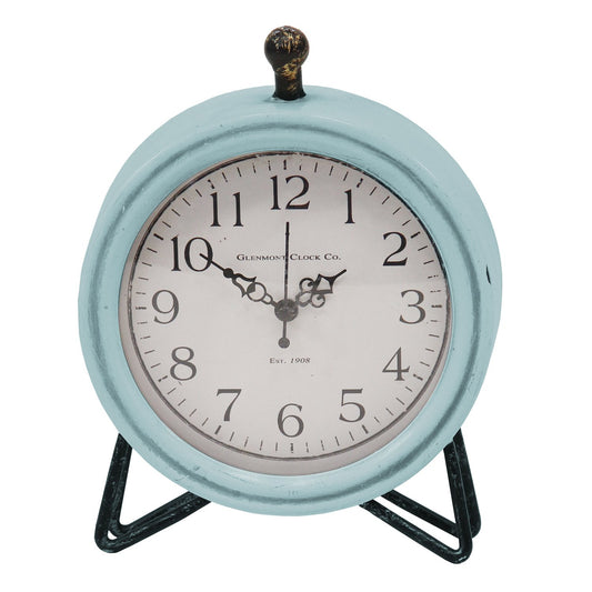 Rustic Blue  And Wood Table  Or Desk Clock