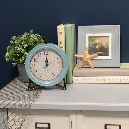 Rustic Blue  And Wood Table  Or Desk Clock