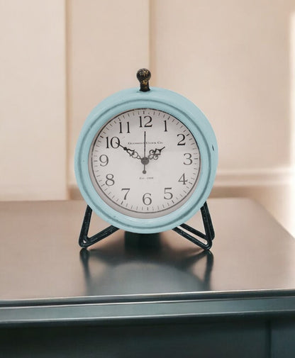 8" Blue and Black Metal Table Clock