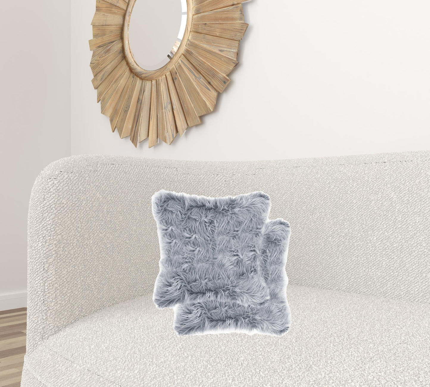 18" X 18" X 5" Grey Faux Fur  Pillow 2 Pack