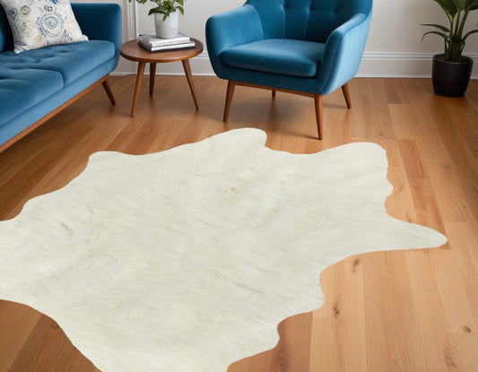 4' X 5' Off White Faux Cowhide Animal Print Cowhide Area Rug - 94.49" (L) x 129.92" (W) x 0.98" (H)