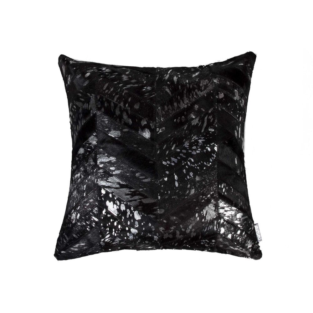 18" Black and Silver Cowhide Throw Pillow — view 1