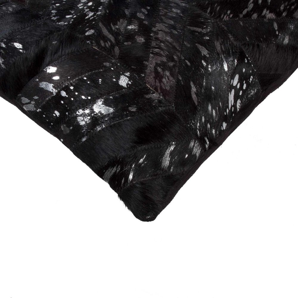 18" Black and Silver Cowhide Throw Pillow — view 2
