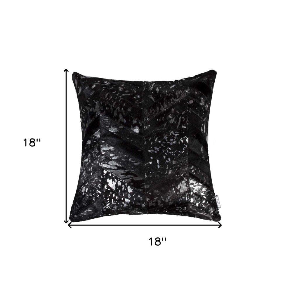 18" Black and Silver Cowhide Throw Pillow HomeRoots