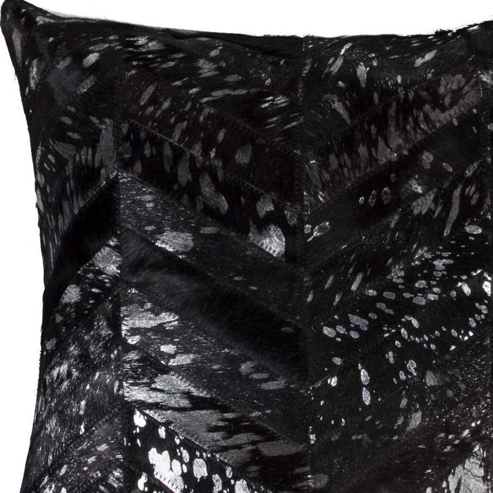 18" Black and Silver Cowhide Throw Pillow — view 4