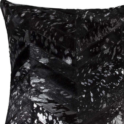 18" Black and Silver Cowhide Throw Pillow HomeRoots