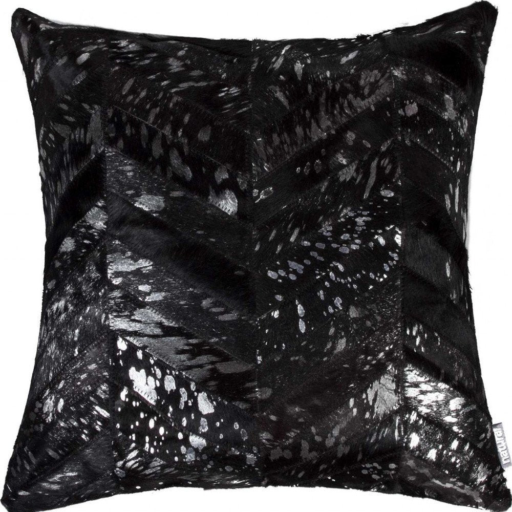 18" Black and Silver Cowhide Throw Pillow — view 5